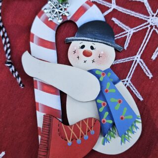 Snowman Hanging on Candycane Ornament