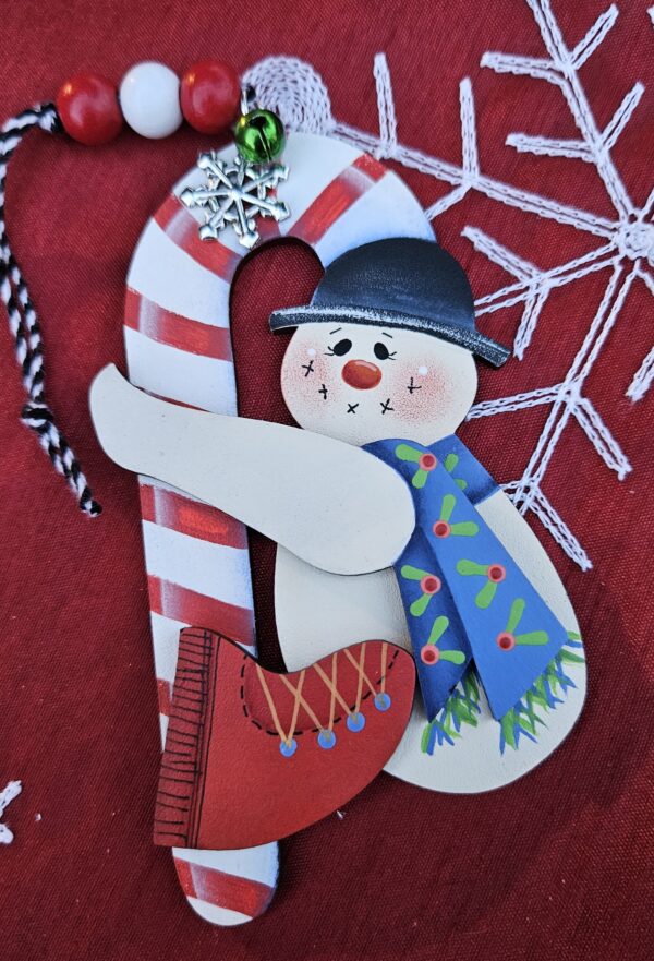 Snowman Hanging on Candycane Ornament