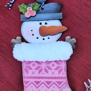 Pink Snowgirl in Stocking Ornament