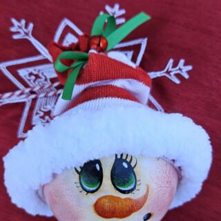 Snowgirl Round with Green Bow Ornament