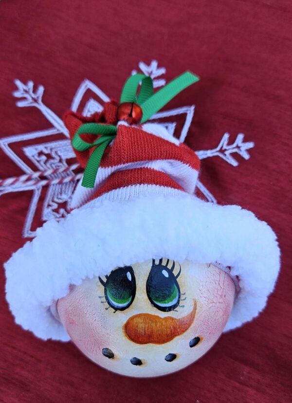 Snowgirl Round with Green Bow Ornament