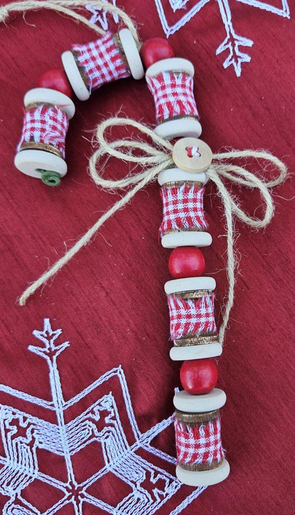 Spool & Button Candycane Ornament